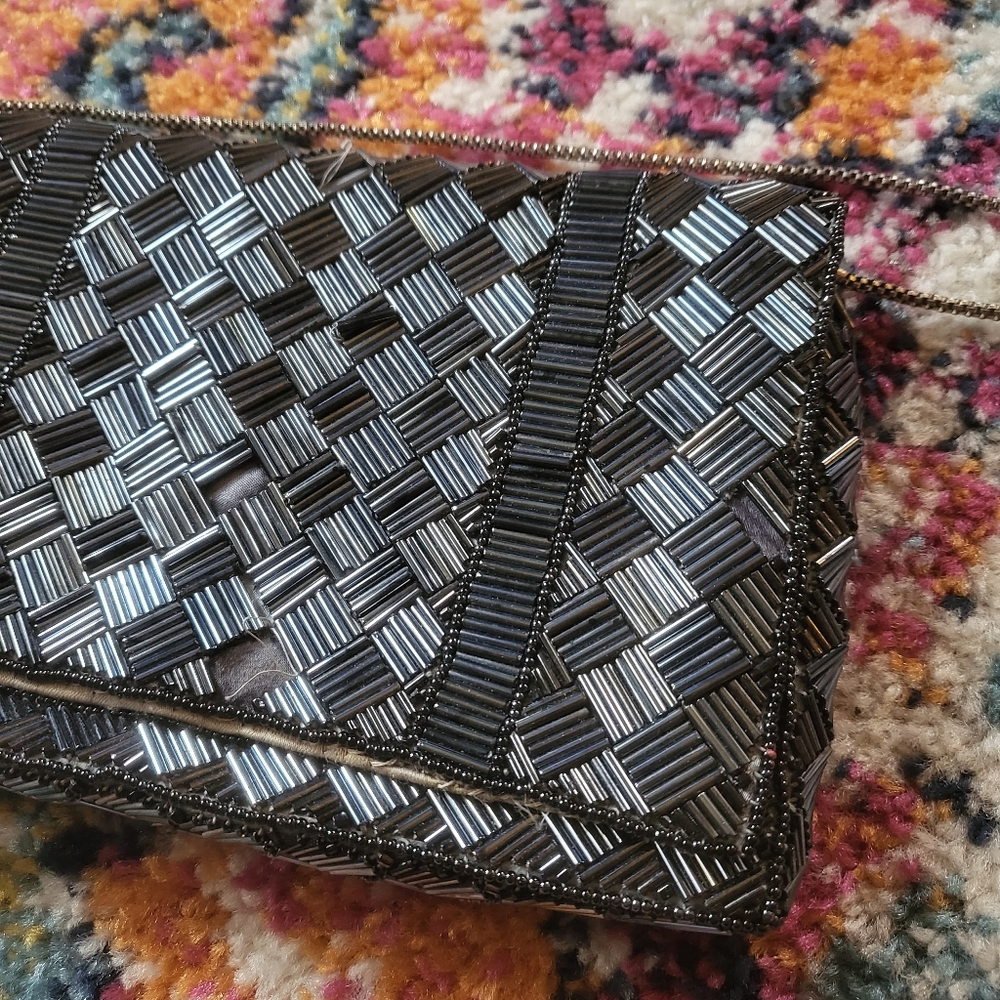 Walborg Beaded clutch evening bag formal silver
